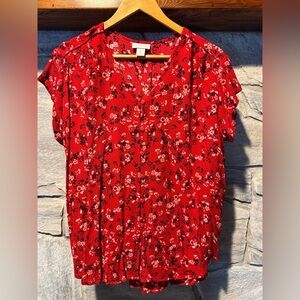 Liz Claiborne Rayon Floral Red Women's Top, XL